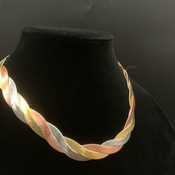 Vintage Braided Tri-Tone Statement Multi Strand Necklace - Picture 2 of 12
